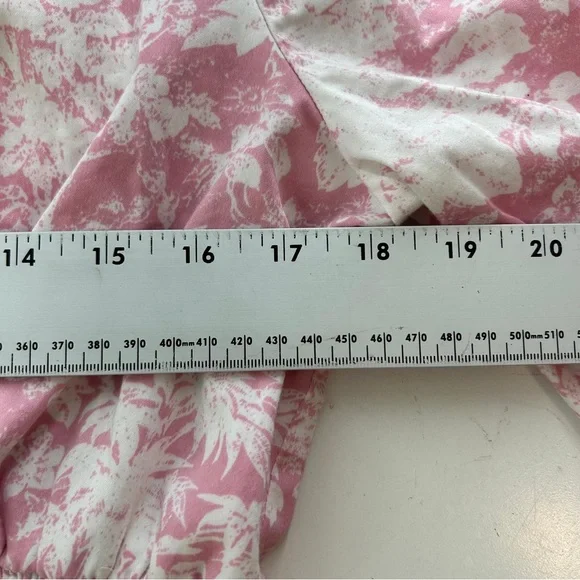 WAYF Pink Toile Print Smocked Peplum Blouse L Long Sleeve Wrap Cottagecore - Picture 6 of 10